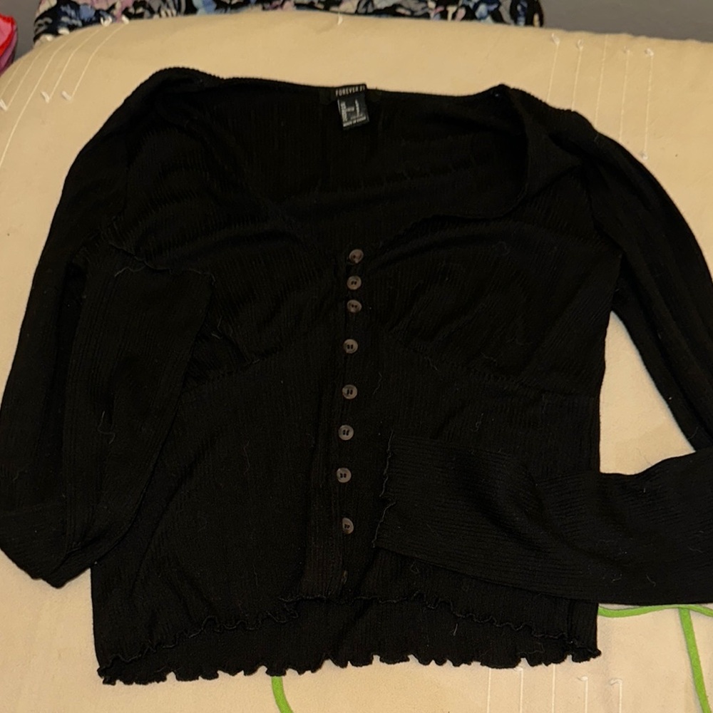 Forever 21 Black Button-Up Long Sleeve Top